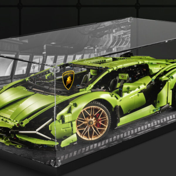 Passend für LEGO 42115 Lamborghini-Displaybox, Baustein-Sportwagenserie, staubdichte Aufbewahrungsbox (Modellset nicht enthalten) (mit Themenszene)