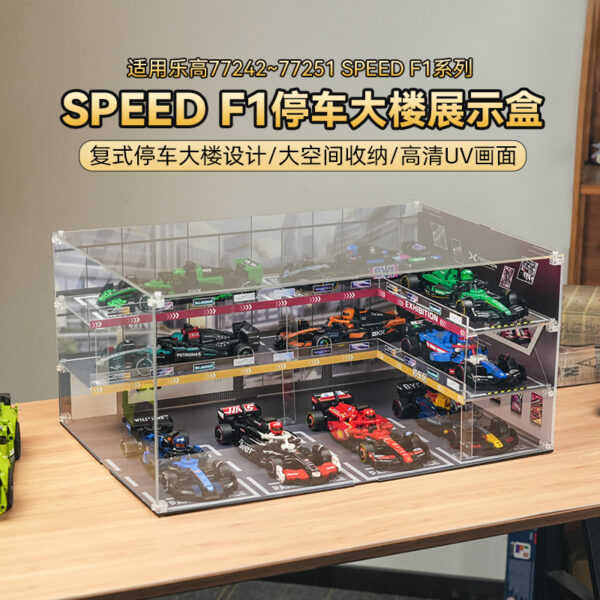 Acryl-Vitrine, kompatibel mit Lego 77242-77251 Rennwagen-Modell-Parkgarage, staubfrei, transparente HD-Hintergrundvitrine für Lego-Rennwagen (nur Box, ohne Modell)